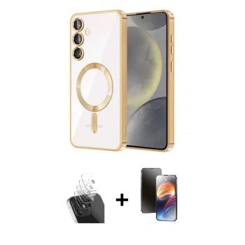 MARSİLYAN™- Galaxy S24 Plus Kılıf Nova Işık Özel Seri - Siyah 3D Antistatik Mat Seramik Nano Ekran Koruyucu + Kamera Lens Koruma Cam - SF
