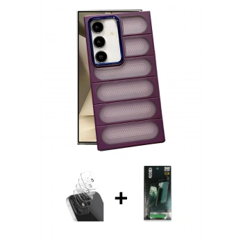 MARSİLYAN™- Galaxy S24 Plus Kılıf Yadigar Doku Özel Seri - Siyah 360 Mat Full Body Arka Koruyucu + Kamera Lens Koruma Cam - SF