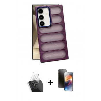 MARSİLYAN™- Galaxy S24 Plus Kılıf Yadigar Doku Özel Seri - Siyah 3D Antistatik Mat Seramik Nano Ekran Koruyucu + Kamera Lens Koruma Cam - SF