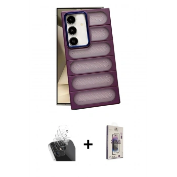MARSİLYAN™- Galaxy S24 Plus Kılıf Yadigar Doku Özel Seri - Siyah Bilvis 3D Cam Ekran Koruyucu + Kamera Lens Koruma Cam - SF