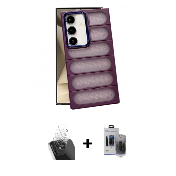 MARSİLYAN™- Galaxy S24 Plus Kılıf Yadigar Doku Özel Seri - Siyah Vanessa Magic Hayalet Cam + Kamera Lens Koruma Cam - SF