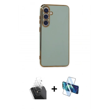 MARSİLYAN™- Galaxy S24 Plus Kılıf Yankı Serisi - Siyah 3D Antistatik Seramik Nano Ekran Koruyucu + Kamera Lens Koruma Cam - SF