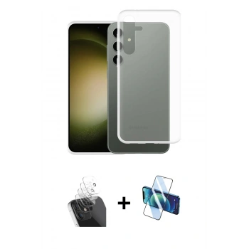MARSİLYAN™- Galaxy S24 Plus Kılıf Zirve Doku - Siyah 3D Antistatik Cam Ekran Koruyucu + Kamera Lens Koruma Cam - SF