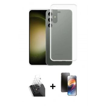 MARSİLYAN™- Galaxy S24 Plus Kılıf Zirve Doku - Siyah 3D Antistatik Mat Seramik Nano Ekran Koruyucu + Kamera Lens Koruma Cam - SF