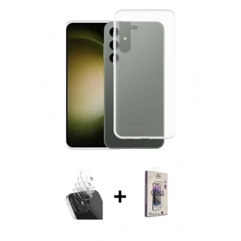 MARSİLYAN™- Galaxy S24 Plus Kılıf Zirve Doku - Siyah Bilvis 3D Cam Ekran Koruyucu + Kamera Lens Koruma Cam - SF