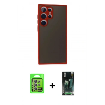 MARSİLYAN™- Galaxy S24 Ultra Kılıf Ahenk Çizgi Serisi - Şeffaf 360 Full Body Arka Koruyucu + Raze Metal Kamera Lens - MR