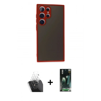 MARSİLYAN™- Galaxy S24 Ultra Kılıf Ahenk Çizgi Serisi - Şeffaf 360 Full Body Arka Koruyucu + Kamera Lens Koruma Cam - SF
