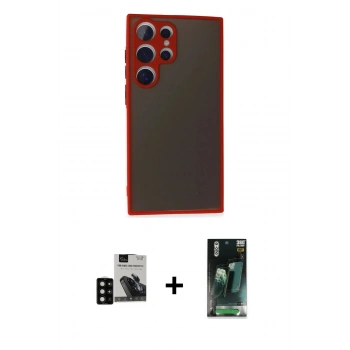 MARSİLYAN™- Galaxy S24 Ultra Kılıf Ahenk Çizgi Serisi - Şeffaf 360 Full Body Arka Koruyucu + PVD Metal Kamera Lens - SH
