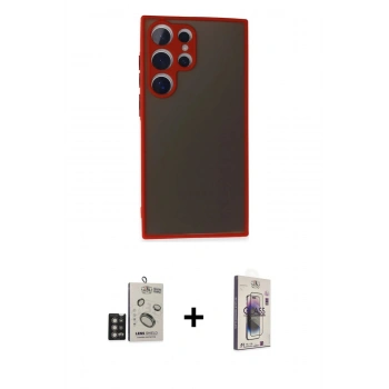 MARSİLYAN™- Galaxy S24 Ultra Kılıf Ahenk Çizgi Serisi - Siyah Bilvis 3D Cam Ekran Koruyucu + Bilvis Titan Kamera Lens - DNMR