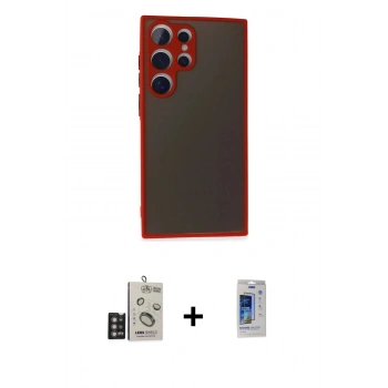 MARSİLYAN™- Galaxy S24 Ultra Kılıf Ahenk Çizgi Serisi - Siyah Durable Full Glue Curved Cam + Bilvis Titan Kamera Lens - DNMR