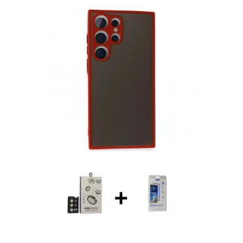 MARSİLYAN™- Galaxy S24 Ultra Kılıf Ahenk Çizgi Serisi - Siyah Durable Full Glue Curved Cam + Bilvis Titan Kamera Lens - GD