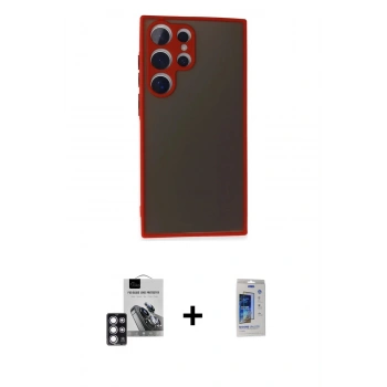 MARSİLYAN™- Galaxy S24 Ultra Kılıf Ahenk Çizgi Serisi - Siyah Durable Full Glue Curved Cam + PVD Metal Kamera Lens - PE