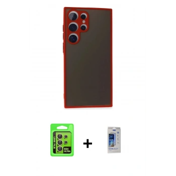 MARSİLYAN™- Galaxy S24 Ultra Kılıf Ahenk Çizgi Serisi - Siyah Durable Full Glue Curved Cam + Raze Metal Kamera Lens - SI