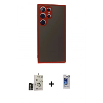 MARSİLYAN™- Galaxy S24 Ultra Kılıf Ahenk Çizgi Serisi - Siyah Durable Full Glue Curved Hayalet Cam + Bilvis Titan Kamera Lens - GD