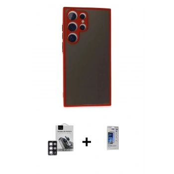 MARSİLYAN™- Galaxy S24 Ultra Kılıf Ahenk Çizgi Serisi - Siyah Durable Full Glue Curved Hayalet Cam + PVD Metal Kamera Lens - PE