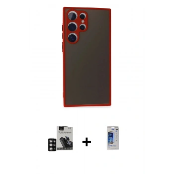 MARSİLYAN™- Galaxy S24 Ultra Kılıf Ahenk Çizgi Serisi - Siyah Durable Full Glue Curved Hayalet Cam + PVD Metal Kamera Lens - DNMR