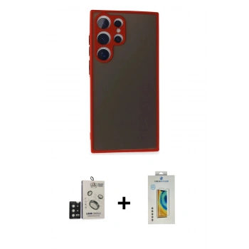 MARSİLYAN™- Galaxy S24 Ultra Kılıf Ahenk Çizgi Serisi - Siyah Polymer Nano Ekran Koruyucu + Bilvis Titan Kamera Lens - SH