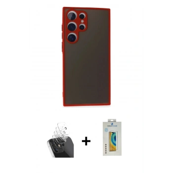 MARSİLYAN™- Galaxy S24 Ultra Kılıf Ahenk Çizgi Serisi - Siyah Polymer Nano Ekran Koruyucu + Kamera Lens Koruma Cam - SF