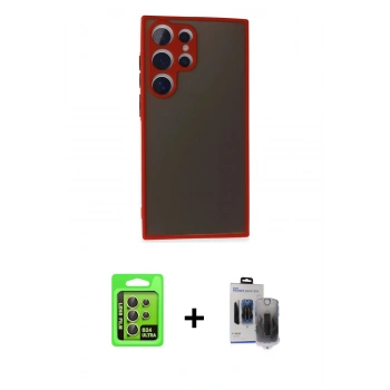 MARSİLYAN™- Galaxy S24 Ultra Kılıf Ahenk Çizgi Serisi - Siyah Vanessa Magic Hayalet Cam + Raze Metal Kamera Lens - SI