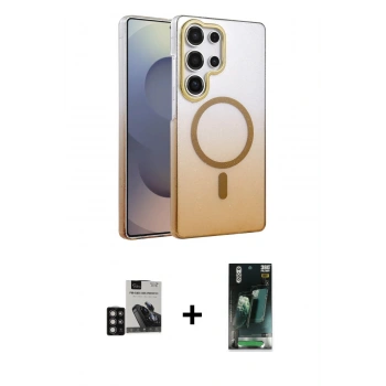 MARSİLYAN™- Galaxy S24 Ultra Kılıf Ahenk Doku Özel Seri - Siyah 360 Mat Full Body Arka Koruyucu + PVD Metal Kamera Lens - DNMR