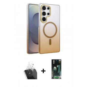 MARSİLYAN™- Galaxy S24 Ultra Kılıf Ahenk Doku Özel Seri - Siyah 360 Mat Full Body Arka Koruyucu + Kamera Lens Koruma Cam - SF