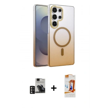 MARSİLYAN™- Galaxy S24 Ultra Kılıf Ahenk Doku Özel Seri - Siyah AutoKit 5in1 Fiber Polymer Nano Ekran Koruyucu + PVD Metal Kamera Lens - DNMR