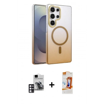 MARSİLYAN™- Galaxy S24 Ultra Kılıf Ahenk Doku Özel Seri - Siyah AutoKit 5in1 Fiber Polymer Nano Ekran Koruyucu + PVD Metal Kamera Lens - PE