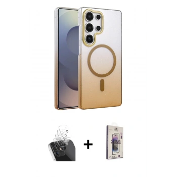 MARSİLYAN™- Galaxy S24 Ultra Kılıf Ahenk Doku Özel Seri - Siyah Bilvis 3D Cam Ekran Koruyucu + Kamera Lens Koruma Cam - SF