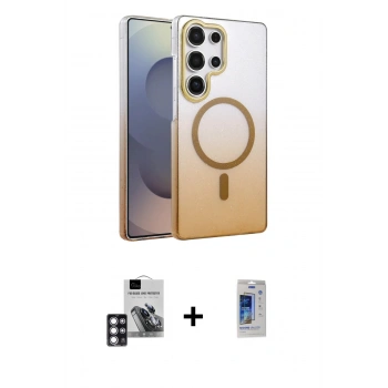 MARSİLYAN™- Galaxy S24 Ultra Kılıf Ahenk Doku Özel Seri - Siyah Durable Full Glue Curved Cam + PVD Metal Kamera Lens - PE