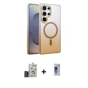 MARSİLYAN™- Galaxy S24 Ultra Kılıf Ahenk Doku Özel Seri - Siyah Durable Full Glue Curved Hayalet Cam + Bilvis Titan Kamera Lens - GD