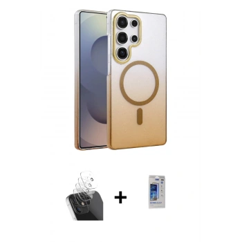 MARSİLYAN™- Galaxy S24 Ultra Kılıf Ahenk Doku Özel Seri - Siyah Durable Full Glue Curved Hayalet Cam + Kamera Lens Koruma Cam - SF