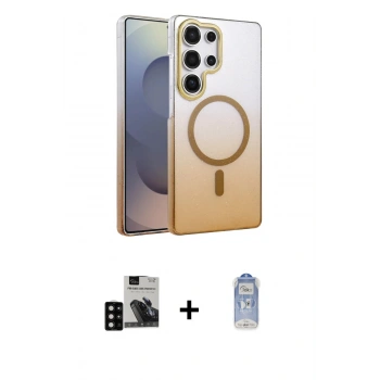 MARSİLYAN™- Galaxy S24 Ultra Kılıf Ahenk Doku Özel Seri - Siyah Joko Magic 5D Cam + PVD Metal Kamera Lens - SH