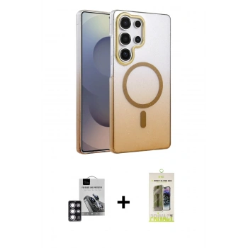MARSİLYAN™- Galaxy S24 Ultra Kılıf Ahenk Doku Özel Seri - Siyah Joko Magic 5D Hayalet Cam + PVD Metal Kamera Lens - PE