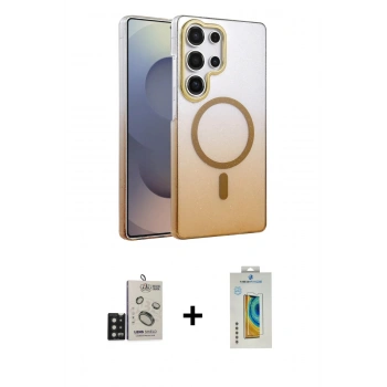 MARSİLYAN™- Galaxy S24 Ultra Kılıf Ahenk Doku Özel Seri - Siyah Polymer Nano Ekran Koruyucu + Bilvis Titan Kamera Lens - SH