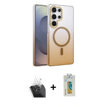 MARSİLYAN™- Galaxy S24 Ultra Kılıf Ahenk Doku Özel Seri - Siyah Polymer Nano Ekran Koruyucu + Kamera Lens Koruma Cam - SF
