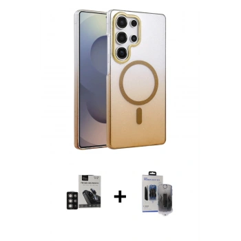 MARSİLYAN™- Galaxy S24 Ultra Kılıf Ahenk Doku Özel Seri - Siyah Vanessa Magic Hayalet Cam + PVD Metal Kamera Lens - DNMR