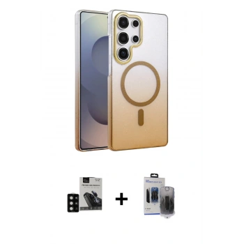 MARSİLYAN™- Galaxy S24 Ultra Kılıf Ahenk Doku Özel Seri - Siyah Vanessa Magic Hayalet Cam + PVD Metal Kamera Lens - SH