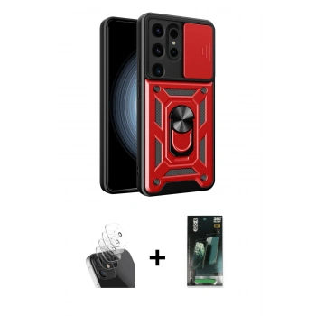 MARSİLYAN™- Galaxy S24 Ultra Kılıf Ahenk Klasik - Siyah 360 Mat Full Body Arka Koruyucu + Kamera Lens Koruma Cam - SF