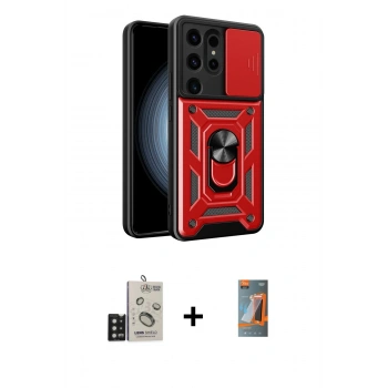 MARSİLYAN™- Galaxy S24 Ultra Kılıf Ahenk Klasik - Siyah AutoKit 5in1 Fiber Hayalet Polymer Nano Ekran Koruyucu + Bilvis Titan Kamera Lens - SH