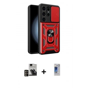MARSİLYAN™- Galaxy S24 Ultra Kılıf Ahenk Klasik - Siyah Durable Full Glue Curved Hayalet Cam + PVD Metal Kamera Lens - GD