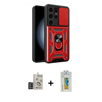 MARSİLYAN™- Galaxy S24 Ultra Kılıf Ahenk Klasik - Siyah Polymer Nano Ekran Koruyucu + Bilvis Titan Kamera Lens - DNMR