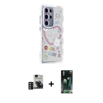 MARSİLYAN™- Galaxy S24 Ultra Kılıf Ahenk Modern Serisi - Şeffaf 360 Full Body Arka Koruyucu + PVD Metal Kamera Lens - DNMR