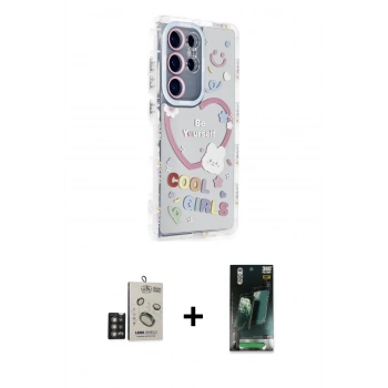 MARSİLYAN™- Galaxy S24 Ultra Kılıf Ahenk Modern Serisi - Siyah 360 Mat Full Body Arka Koruyucu + Bilvis Titan Kamera Lens - DNMR