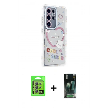 MARSİLYAN™- Galaxy S24 Ultra Kılıf Ahenk Modern Serisi - Siyah 360 Mat Full Body Arka Koruyucu + Raze Metal Kamera Lens - GS