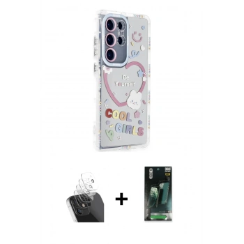 MARSİLYAN™- Galaxy S24 Ultra Kılıf Ahenk Modern Serisi - Siyah 360 Mat Full Body Arka Koruyucu + Kamera Lens Koruma Cam - SF