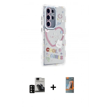 MARSİLYAN™- Galaxy S24 Ultra Kılıf Ahenk Modern Serisi - Siyah AutoKit 5in1 Fiber Hayalet Polymer Nano Ekran Koruyucu + PVD Metal Kamera Lens - SH