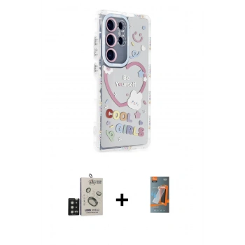MARSİLYAN™- Galaxy S24 Ultra Kılıf Ahenk Modern Serisi - Siyah AutoKit 5in1 Fiber Hayalet Polymer Nano Ekran Koruyucu + Bilvis Titan Kamera Lens - SH