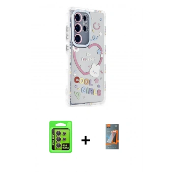 MARSİLYAN™- Galaxy S24 Ultra Kılıf Ahenk Modern Serisi - Siyah AutoKit 5in1 Fiber Hayalet Polymer Nano Ekran Koruyucu + Raze Metal Kamera Lens - SI