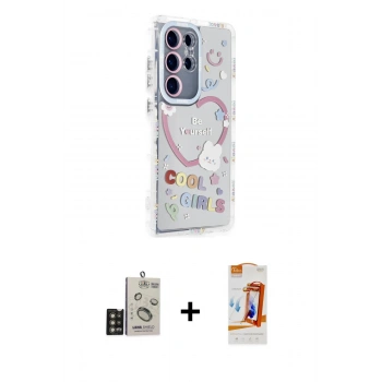 MARSİLYAN™- Galaxy S24 Ultra Kılıf Ahenk Modern Serisi - Siyah AutoKit 5in1 Fiber Polymer Nano Ekran Koruyucu + Bilvis Titan Kamera Lens - GD