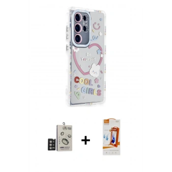 MARSİLYAN™- Galaxy S24 Ultra Kılıf Ahenk Modern Serisi - Siyah AutoKit 5in1 Fiber Polymer Nano Ekran Koruyucu + Bilvis Titan Kamera Lens - DNMR